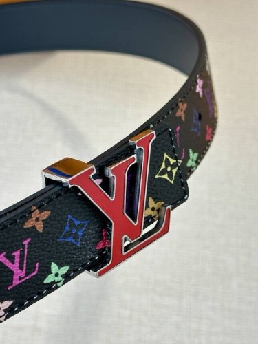 3.0 Wide Lv Double-Sided Belt Made Of Stitched Leather And Small Black And White