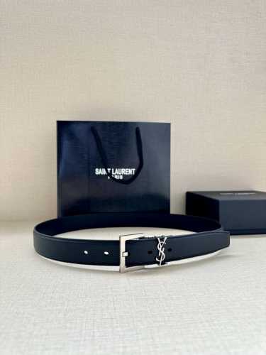 Width 3.0Cm Saint Laurent Ysl Monogram Lychee Embossed Leather Square Buckle Nar
