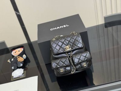with folding box Size: 20*20Cm Chanel Duma Backpack 23P black and gold little f