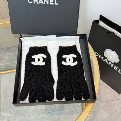 Popular Chanel Fall/Winter Wool Knit Gloves (Packaging Included) - Solid Color