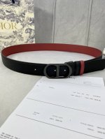 Width 3.5Cm Dior Grained Leather Belt With Perforated Cd Buckle, Black Palm-Text