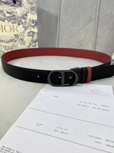 Width 3.5Cm Dior Grained Leather Belt With Perforated Cd Buckle, Black Palm-Text