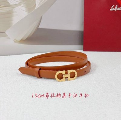 1.5Cm Ferragamo Belt, Double-Sided Top-Grain Buckle, Lengths: 75, 80, 85, 90, 95