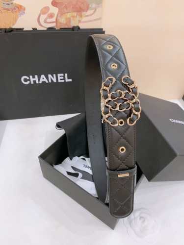 C Hanel Logo leather strap color Cc buckle brass gold metal 4.0Cm fine sheepskin