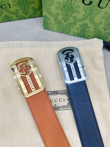 - with counter packaging - Gucci men's belt width 4.0cm imported stone grain co