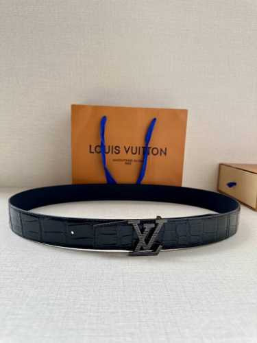 3.4 Wide This Lv Heritage Double-Sided Belt Is Made Of Embossed Crocodile Leathe