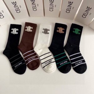 Special Packaging Celine New Classic Embroidered Mid-Length Slouch Socks! Five p