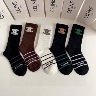 Special Packaging Celine New Classic Embroidered Mid-Length Slouch Socks! Five p