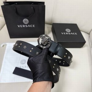 Versace Width 4.0Cm New Smooth Belt With Round Rivets And Medusa Decoration With