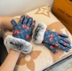 2025Lv New Cherry Lazy Rabbit Fur Denim Gloves with Leather Trim, Stylish Motorc