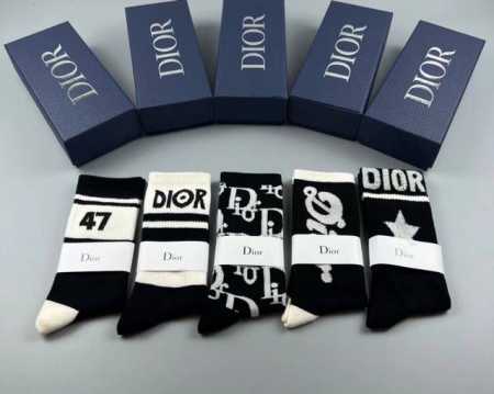 Special Dior Dior D new women's mid-calf socks, one box of five pairs of pure co - Click Image to Close