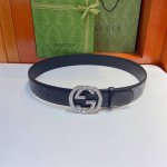 Gucci classic style, double-sided original calfskin embossed leather belt with s