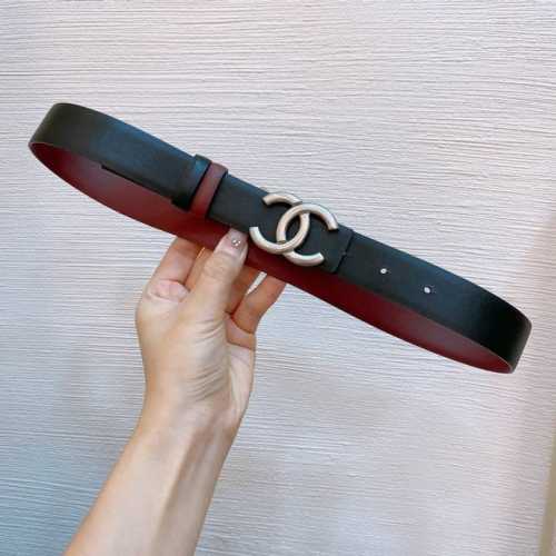 Chanel 25S Cc Silver-Finished Logo Buckle Brass Metal Double-Sided Calfskin Belt