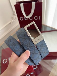 Beautiful Gucci square buckle men's new belt counter synchronization width 3.5