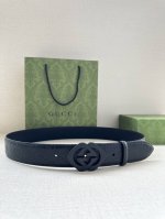 Special Gucci Interlocking Double G Belt, Sand Black Hardware Buckle Belt, Made