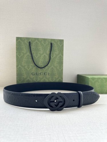 Special Gucci Interlocking Double G Belt, Sand Black Hardware Buckle Belt, Made