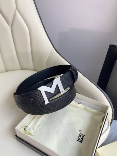 Montblanc 3.5cm wide top layer cowhide fine pin buckle free cut business casual