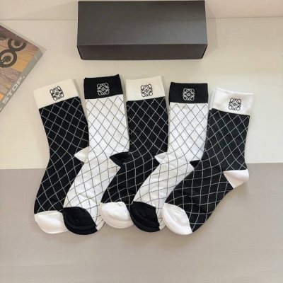5 pairs per box with packaging Loewe pure cotton embroidered knee-high socks, a