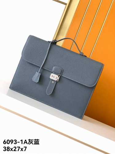 New briefcase model: 6093-1A# Gray-blue, top-grade, genuine Emma Italian leathe