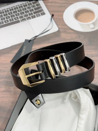 Versace original, width 3.5cm imported heat-pressed grained top layer cowhide wi