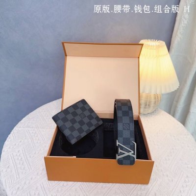 Latest exclusive 2-piece Louis L belt and wallet set featuring a genuine cowhide