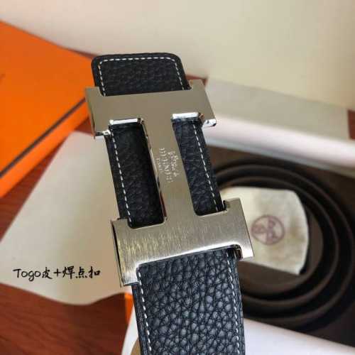 Hermes original quality classic men's belt counter Togo leather with stainless s