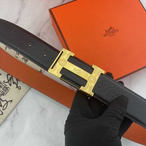 Hermes Men's Double-Sided Leather Belt 38mm. Double-sided imported patterned le