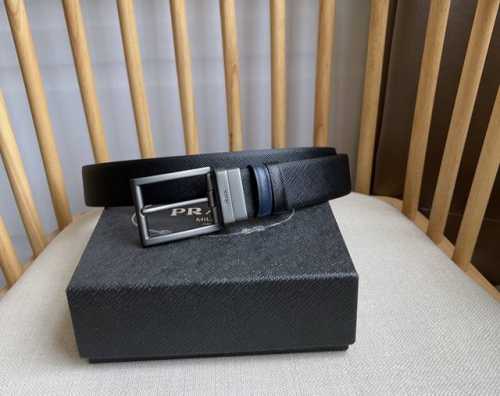 Prada Authentic Store-Style Men's Dual-Use Leather Belt With Pin Buckle, One Sid