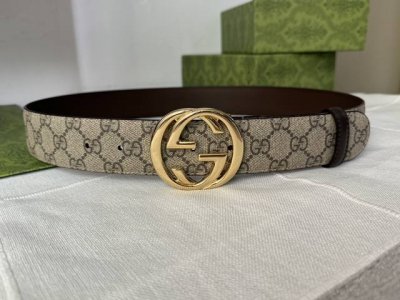Gucci Men's PVC with Leather Trim, Double G, New Style, Metal Buckle, 38mm. 6524