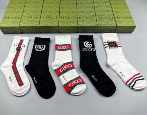 Gucci's new high-top socks, five pairs per box. The classic double G logo adds