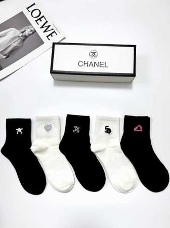 comes with packaging 5 pairs per box Chanel classic embroidered letter logo pur - Click Image to Close