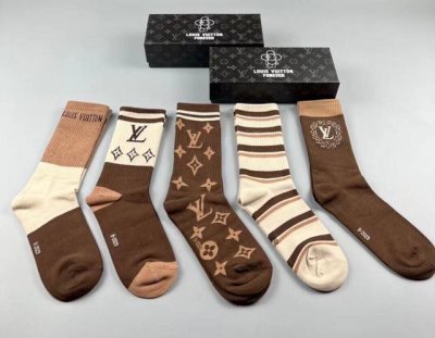 Special Louis Vuitton women's high socks, five pairs per box, made of pure cott