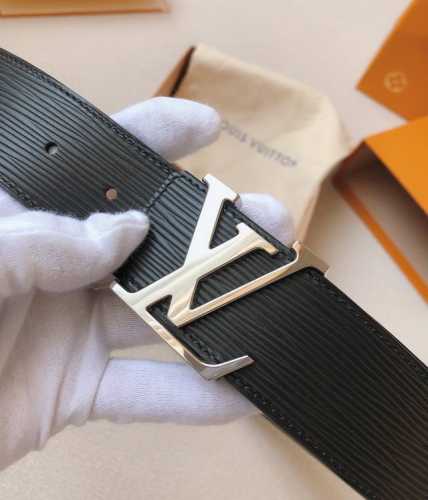 L-brand original black calfskin belt with a water ripple pattern, 40mm wide, wit