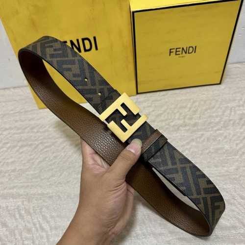 Fendi boutique style, 4.0cm wide, double-ring reversible belt, Ff snap fastener,