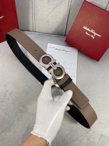 Width 3.5cm Ferragamo double-sided palm print top layer leather belt with vintag