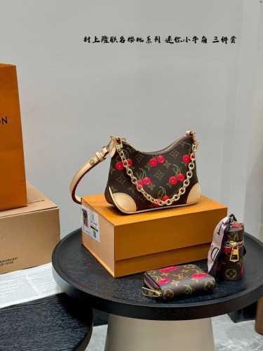 Gift box Three-piece set! Paired with a lipstick bag and coin purse Lv cherry p