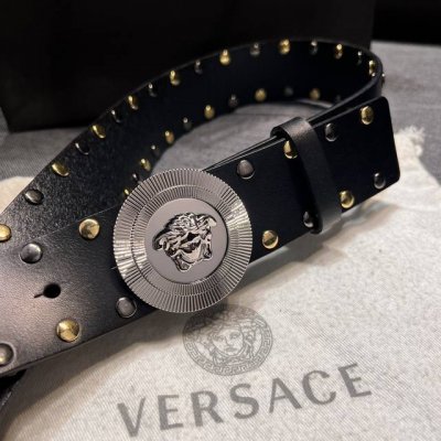 Versace width 4.0Cm New leather belt, decorated with the classic Versace Medusa