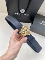 Versace, 3.8cm wide. This stylish belt is crafted from grained calfskin leather
