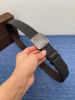 Bv New Men's Embossed Belt, Double-Sided Italian Calf Leather With Vintage Pin B