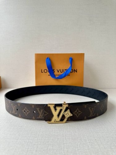 4.0 Wide Lv Flower Double-Sided Belt Crafted From Monogram Coated Canvas, With T