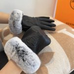 Hermes 2025 Fall/Winter Large H Slippery Rabbit Fur Lambskin Gloves for Touchsc