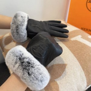 Hermes 2025 Fall/Winter Large H Slippery Rabbit Fur Lambskin Gloves for Touchsc