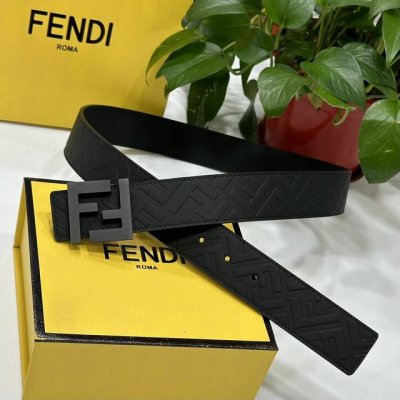 Fendi 40Mm Wide Double-Sided Genuine Calf Leather Belt With Single Rhodium-Plate
