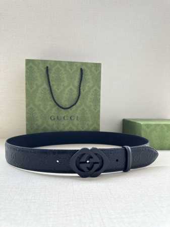 Special Gucci Interlocking Double G Belt, Sand Black Hardware Buckle Belt, Made - Click Image to Close