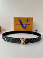 Lv The Double-Sided Belt Is Made Of Stitched Leather And Canvas With Small Black