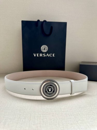 Width 3.8Cm Versace Jeans Couture Cowhide Leather V-Emblem Buckle Belt Decorated