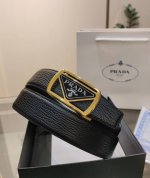 Prada Men's Automatic Belt - Width 34mm Fine steel buckle, soft feel, can be cu