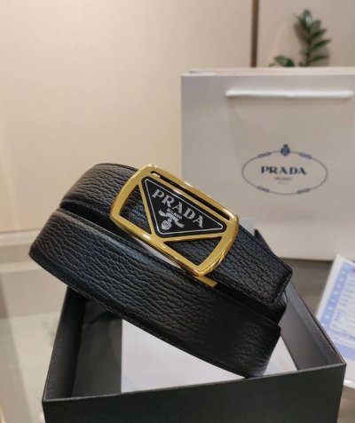 Prada Men's Automatic Belt - Width 34mm Fine steel buckle, soft feel, can be cu