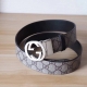 Gucci men's leather belt, 3.7cm, with a leather-lined body and polished G-series