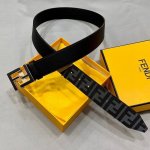 Fendi Fendi 38Mm Wide Belt With Logo Design. Original Ff Double-Layer Buckle, Ma